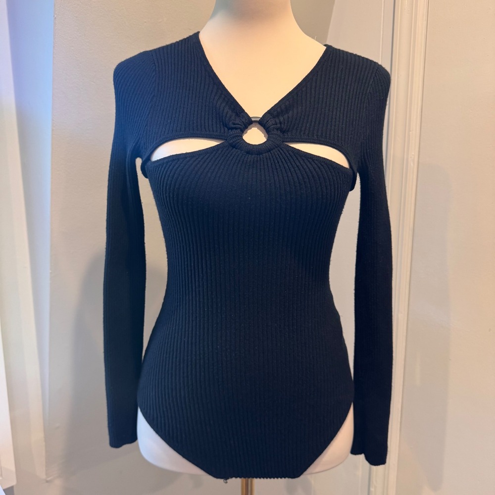 Abercrombie & Fitch Black Cutout O-Ring Ribbed Bodysuit Edgy Night Out | Size XS